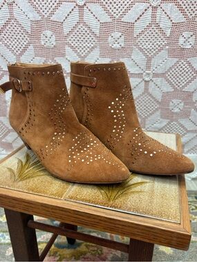 Joie Studded Suede Ankle Boots EU 39 Brown Leather Western Boho